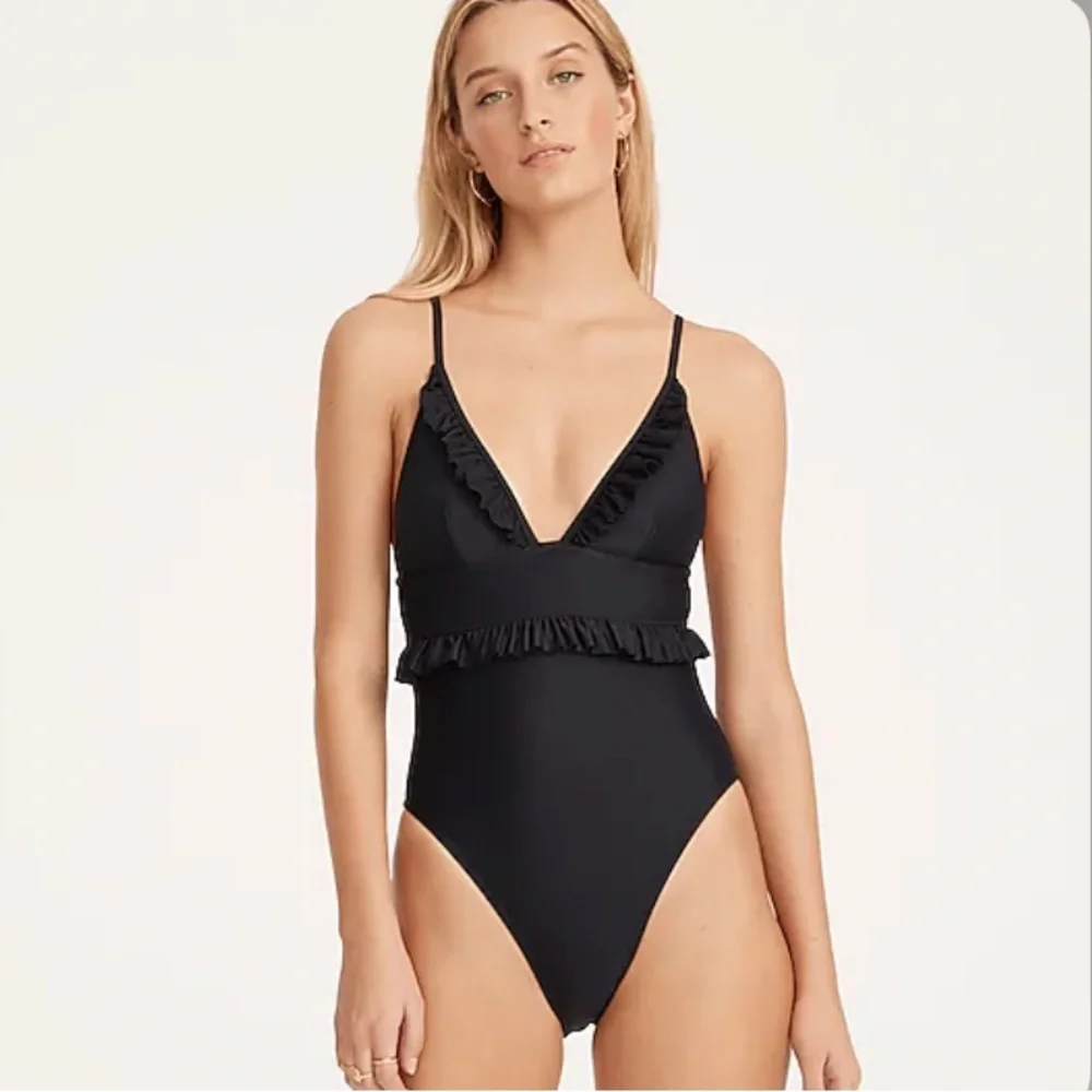 J. Crew NWT Ruffle Plunge One-Piece Swimsuit‎ - Bright Cerise Red